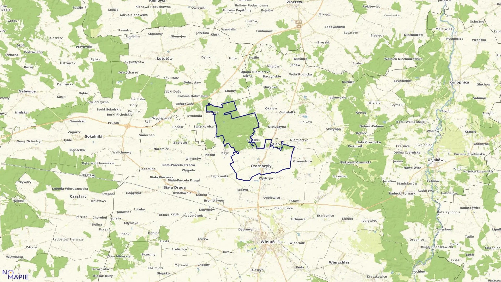 Mapa obrębu CZARNOŻYŁY w gminie Czarnożyły