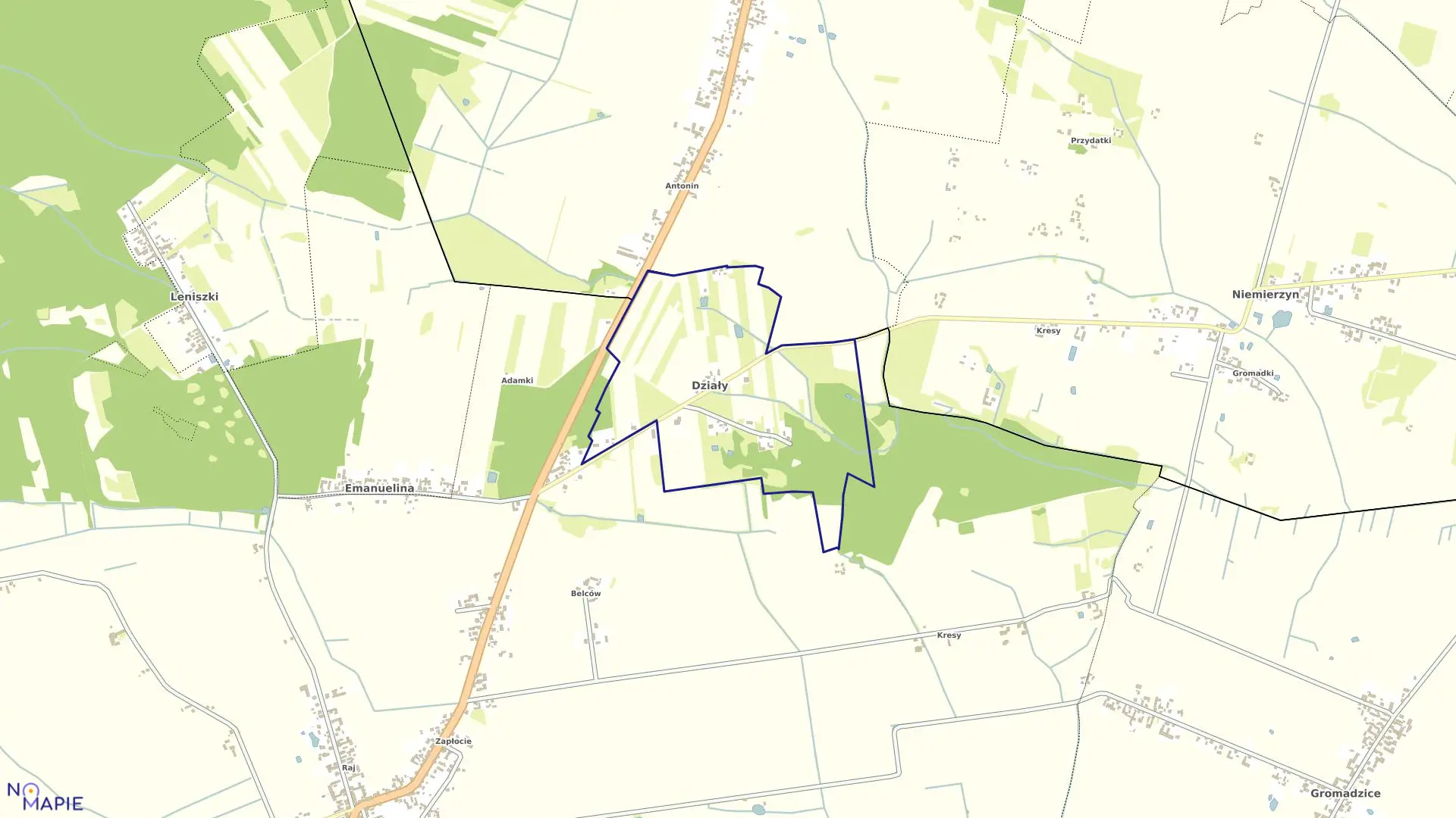 Mapa obrębu DZIAŁY w gminie Czarnożyły