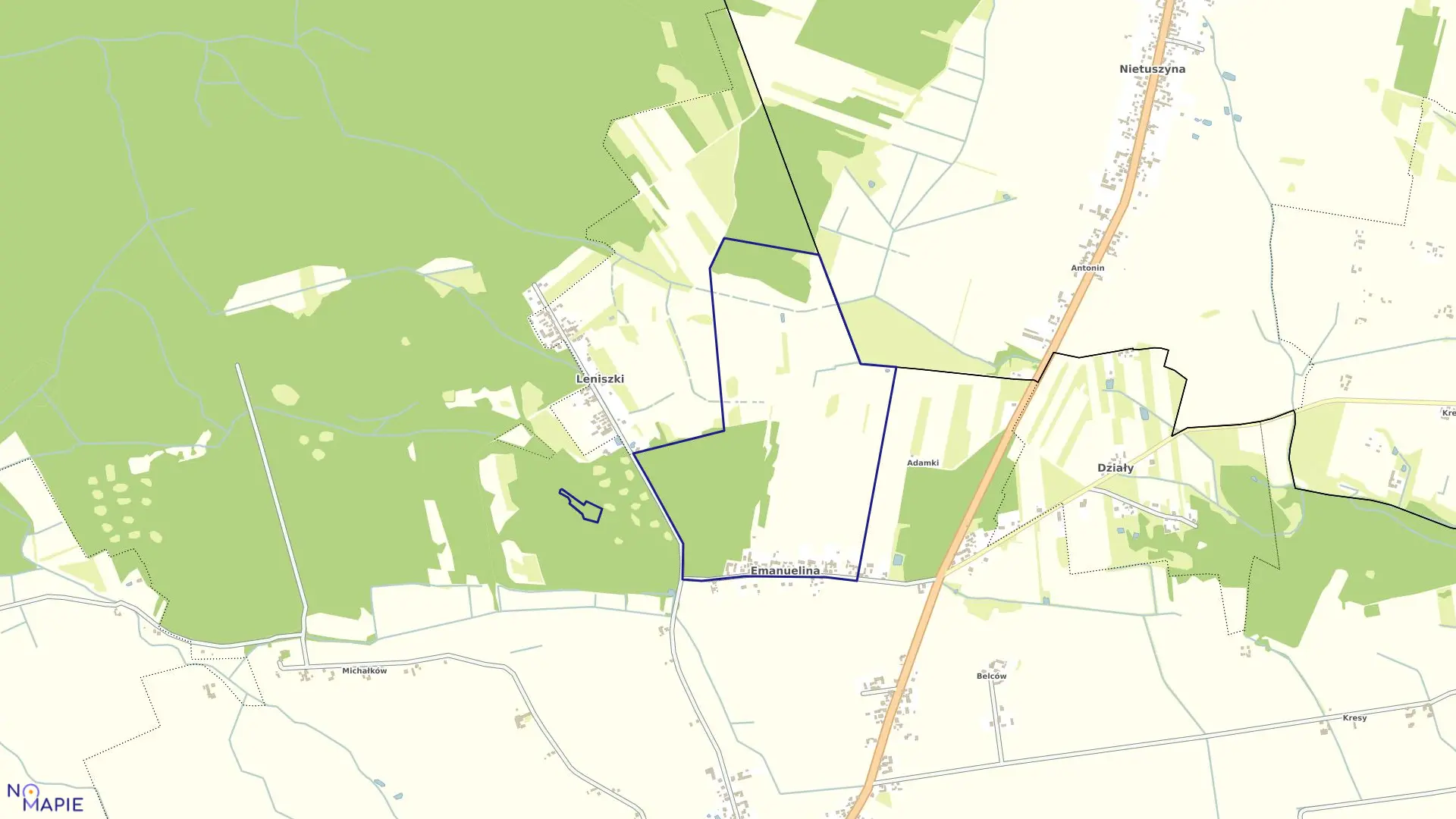 Mapa obrębu EMANUELINA w gminie Czarnożyły