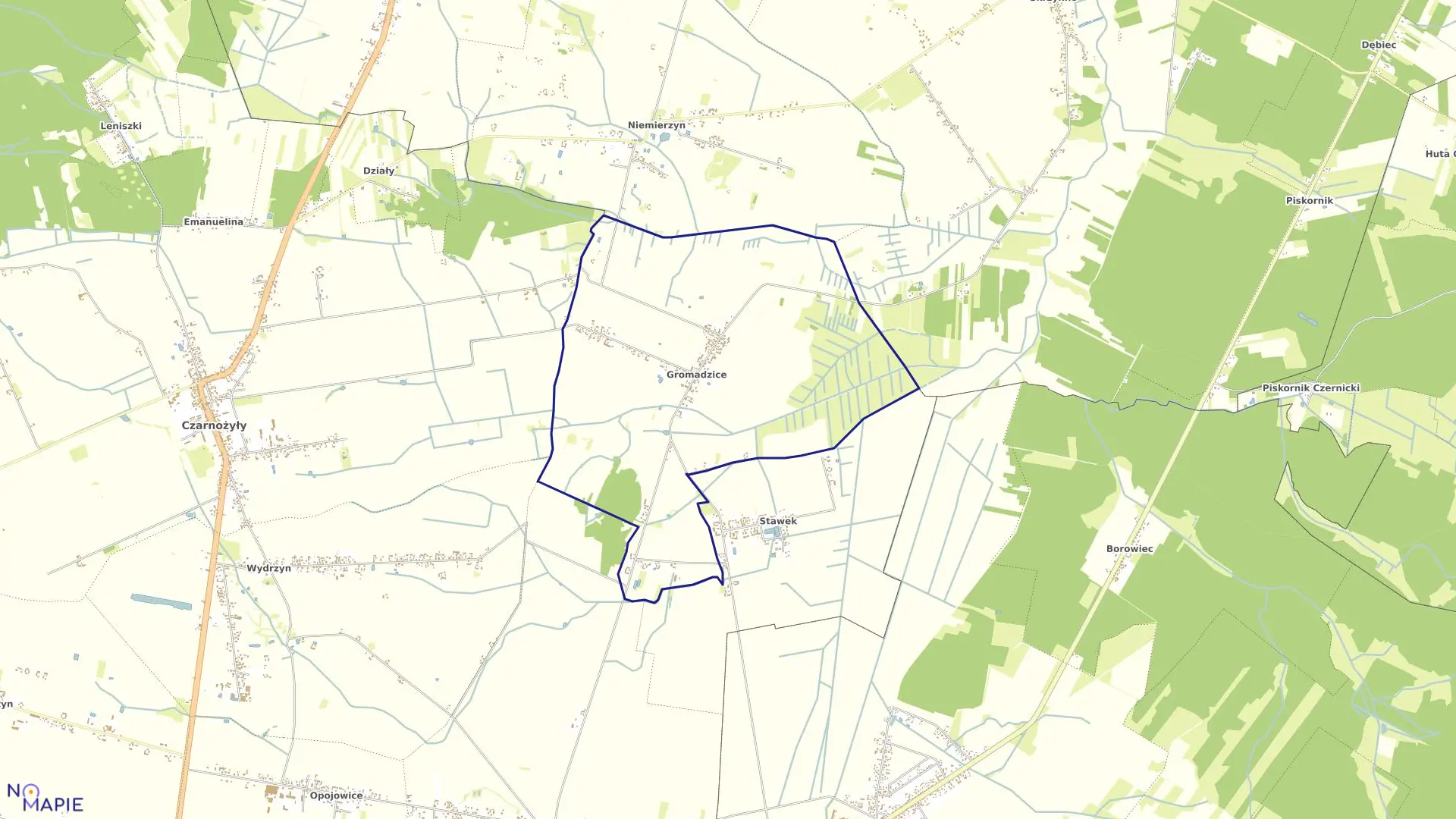 Mapa obrębu GROMADZICE w gminie Czarnożyły