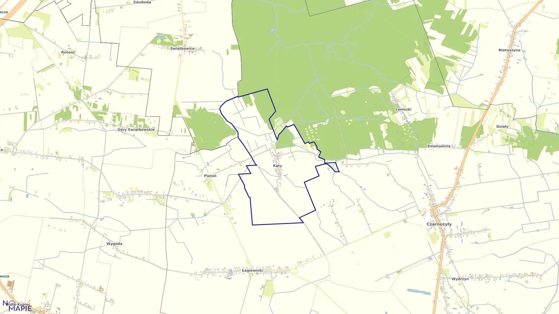 Mapa obrębu KĄTY w gminie Czarnożyły