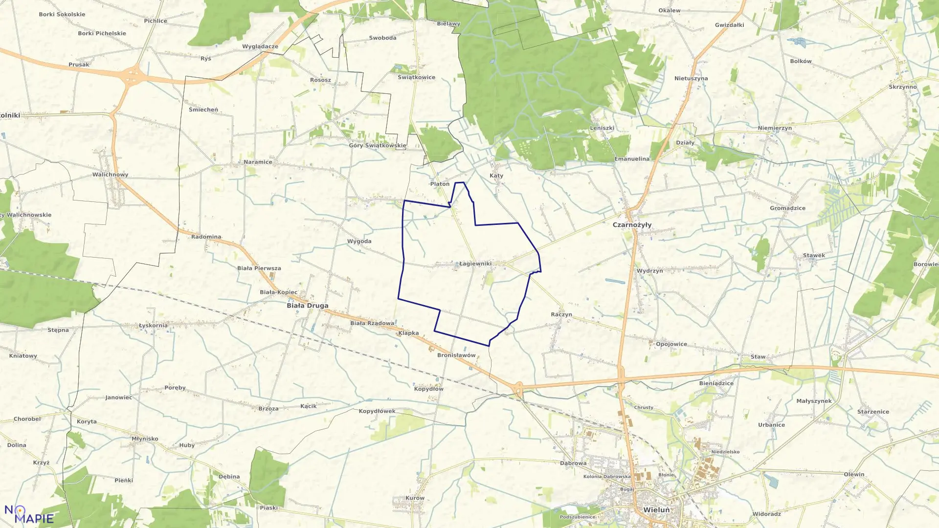 Mapa obrębu ŁAGIEWNIKI w gminie Czarnożyły